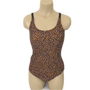 Hurley Women's size Small One-Piece Swim Bathing Suit Brown Black Animal Print